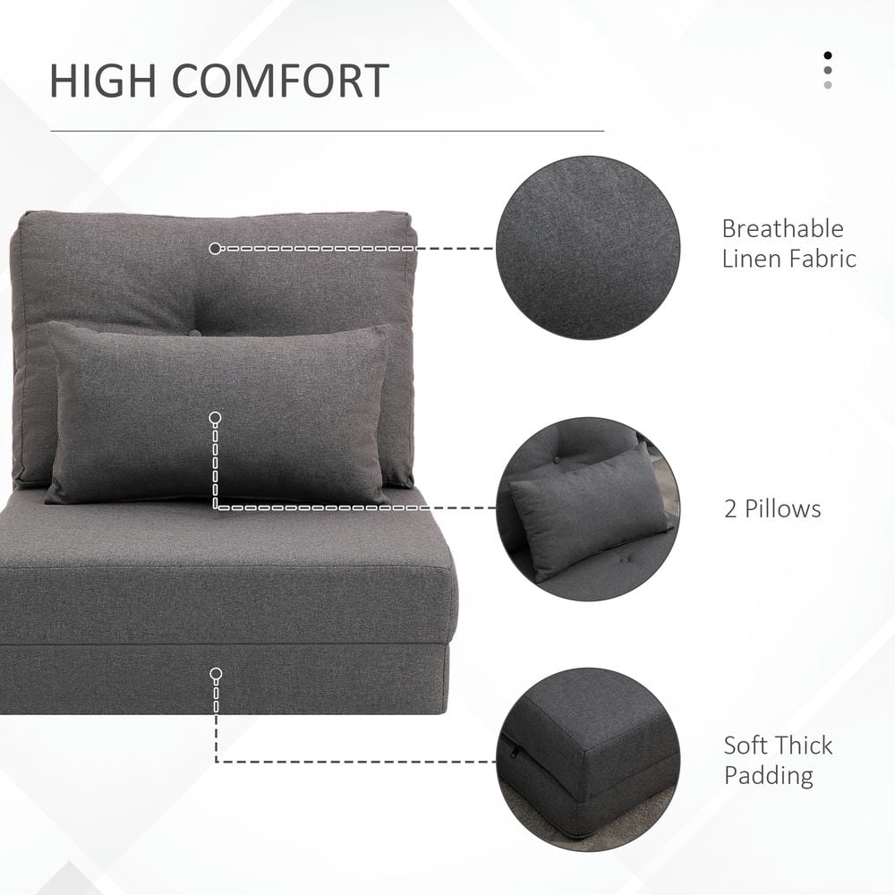 Demi Bonn Floor Chair with Back Support, Folding Sofa Chair with Adjustable Backrest, Padded Sleeper Bed, Couch Recliner, Floor Gaming Chair, Dark Gray