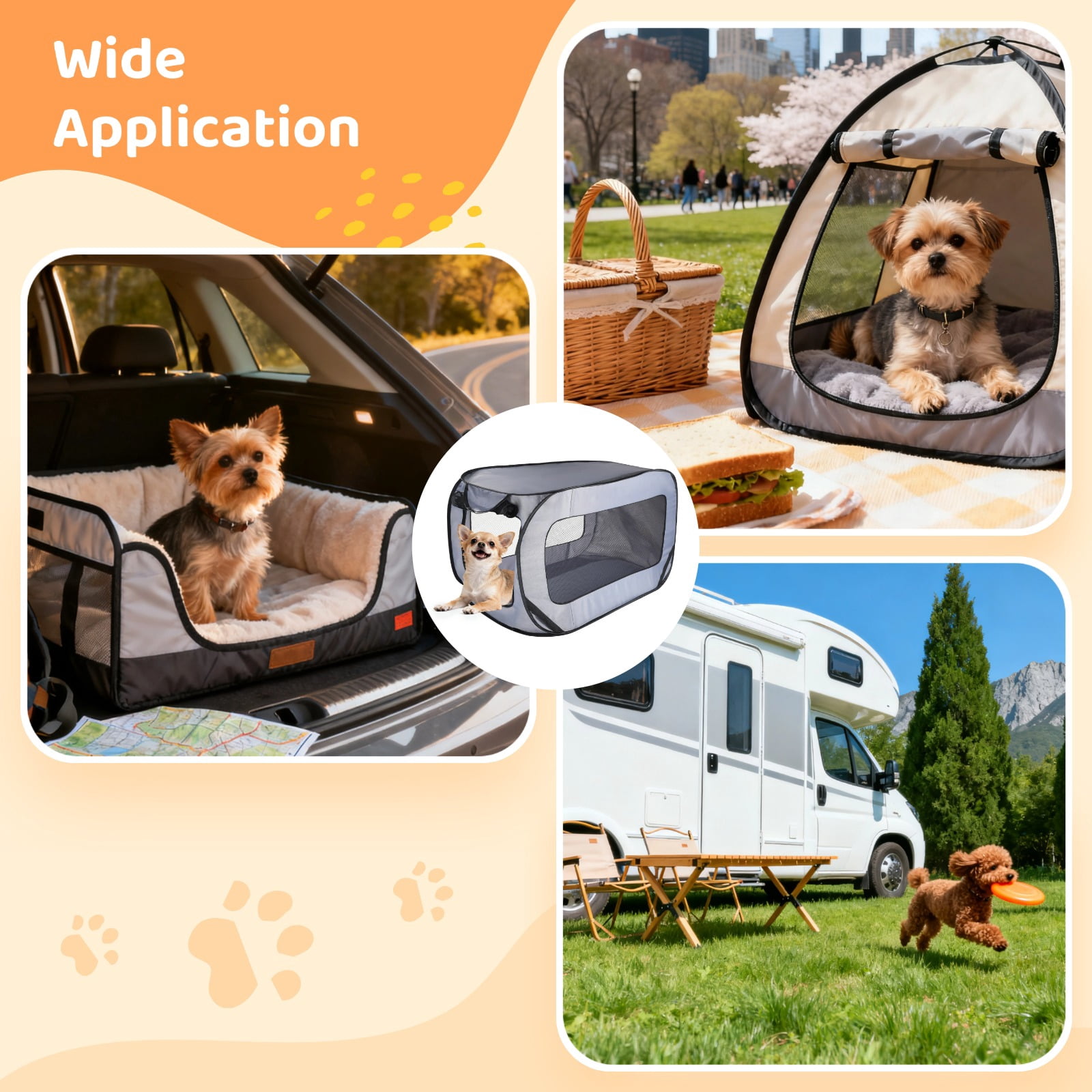 Dog Travel Crate Foldable Pop Up Dog Crate with Storage Bag 37"×21"×21" Travel Pet Kennel Small Dog Tent Crates Cage Portable Puppy Seat Kennel for Indoor Outdoor Puppy Cat