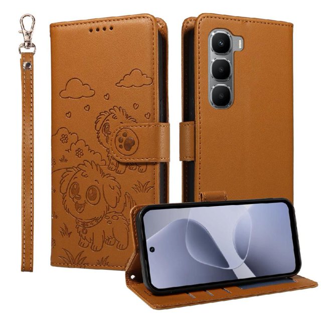Funda Cartera GANGXUN con Diseño de Perrito en Relieve para Infinix Hot 60 5G , Protección 360° con Ranuras y Correa Desmontable