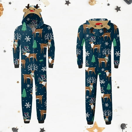 

Parent-child Warm Christmas Set Printed Home Wear Hoodid Pajamas Dads Jumpsuit christmas pajamas