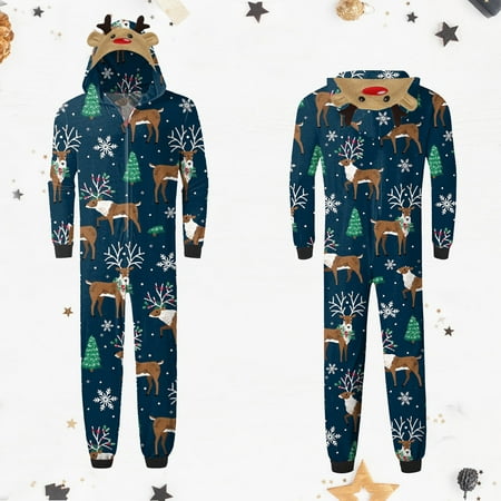 

Parent-child Warm Christmas Set Printed Home Wear Hoodid Pajamas Dads Jumpsuit christmas pajamas