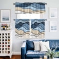 thumbnail image 4 of Modern Blue Khaki Stripe Ombre Curtain Tier and Valance Set 3 Piece, Abstract Water Ripple Art 3-inch Rod Pocket Window Tier Curtains Valance for Kitchen Living Room, 4 of 9