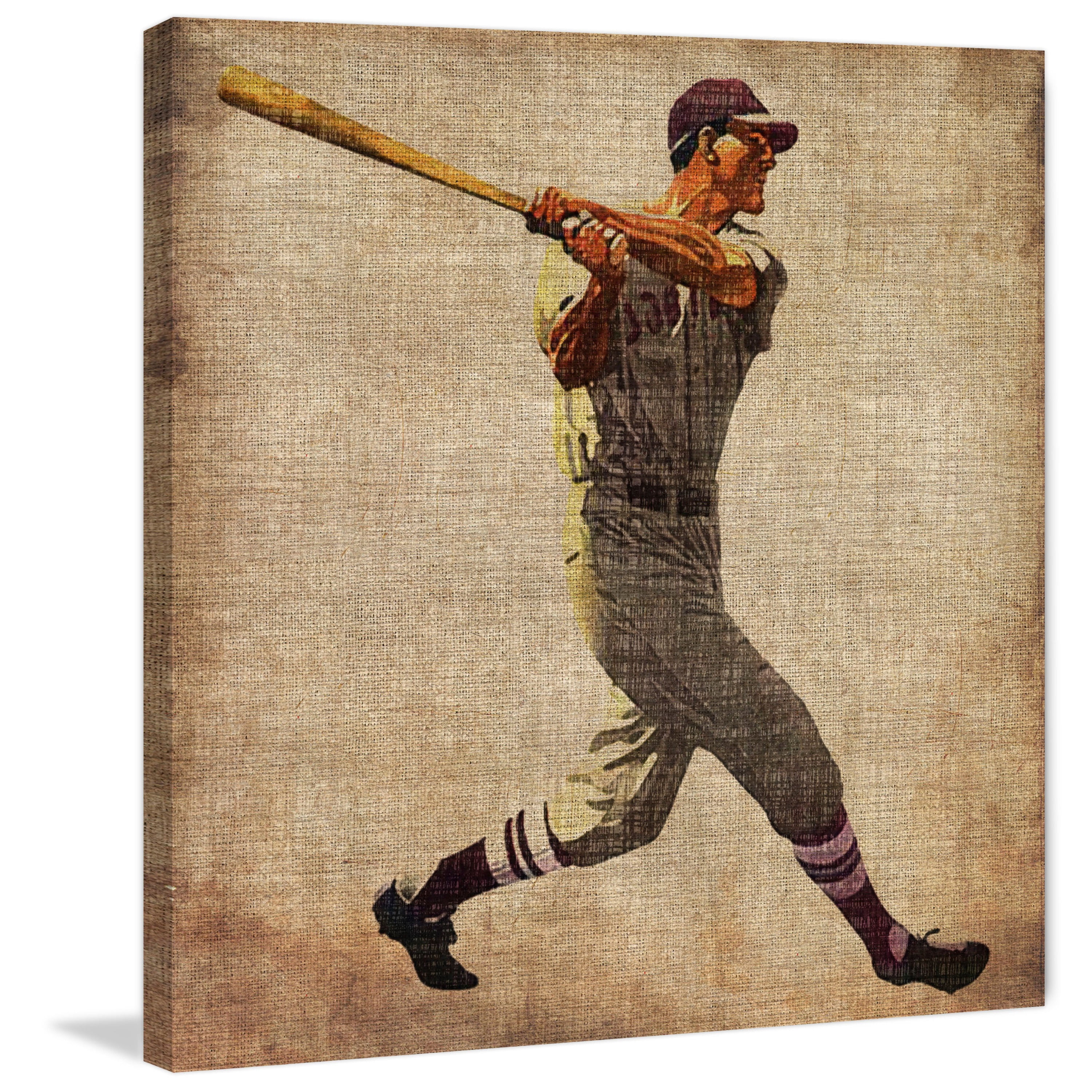Marmont Hill "Vintage Baseball Swing" Painting Print on Wrapped Canvas