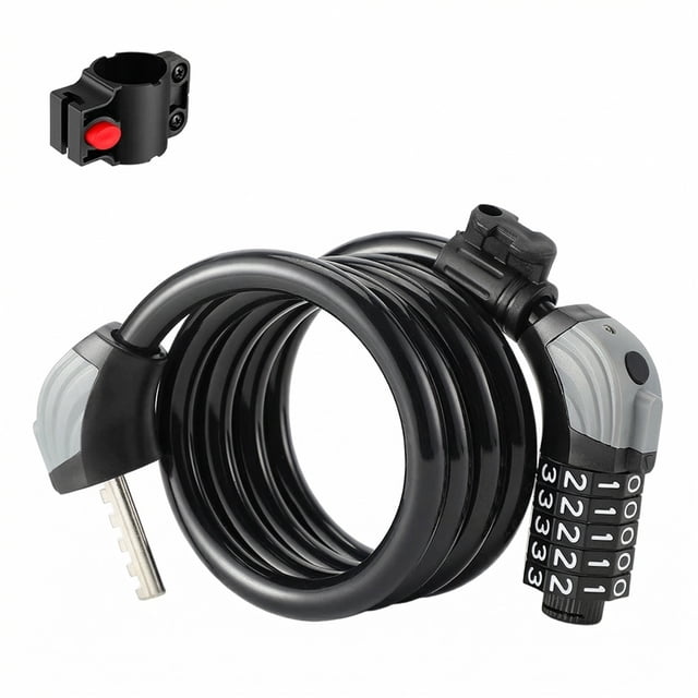1.2m 12mm Reinforced Self-Coiling Steel Cable Bike Lock, 5-Digit Combination Anti-Theft Lock with LED Light, Heavy-Duty Zinc Alloy Lock Body with PVC Coating, Auto-Locking Cycling Gear with Mount