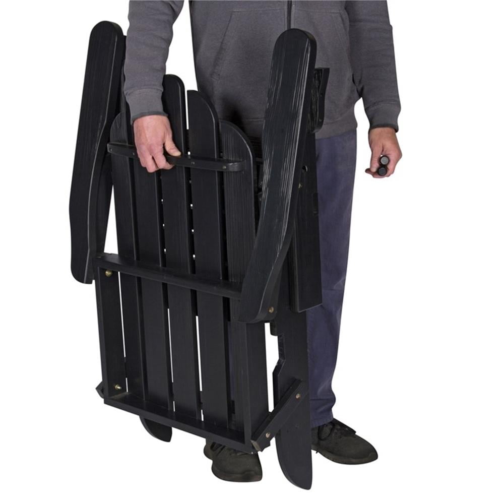 Pemberly Row Traditional Cedar Wood Folding Adirondack Chair in Black