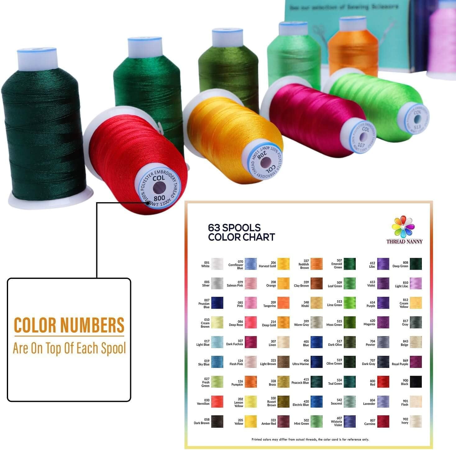 New 63 Brother Colors Embroidery Thread Set 1100yards 40wt Polyester Threads ThreadNanny Brand