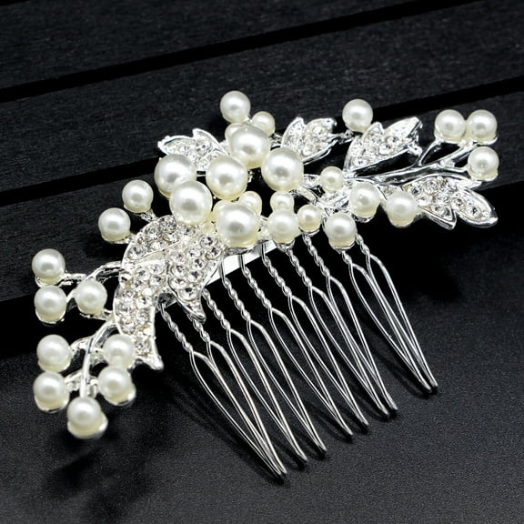 ERDOUY Bridal Flower Wedding Hair Pins Crystal Pearl Hair Combs Clips Headpiece Gold Wedding Hair Accessories Jewelry with Rhinestone for Brides Bridesmaids Women Girls (Silvery)