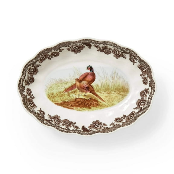 Spode Woodland Pheasant Oval Fluted Dish