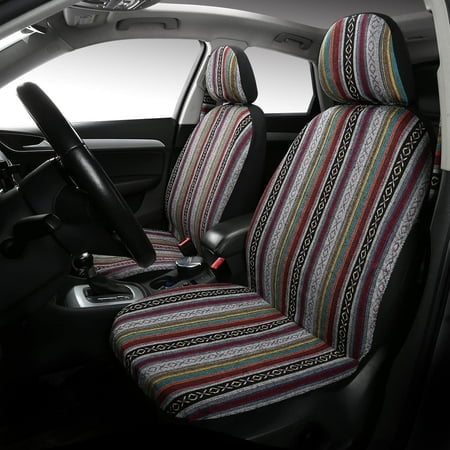 PONYJOYUP Baja Saddle Blanket Car Seat Covers 4PCS Front Breathable and Washable Striped Woven Automotive Vehicle Seat Cover Universal Seat Cover for Sedan SUV Truck Airbag Compatible