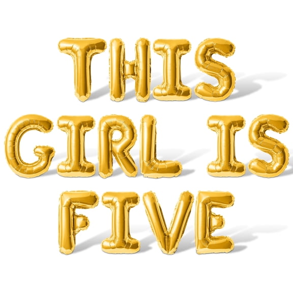 Letter Balloons - THIS GIRL IS FIVE 16" Inch Alphabet Letters Foil Mylar Balloon 5th Birthday Party Banner (Gold)