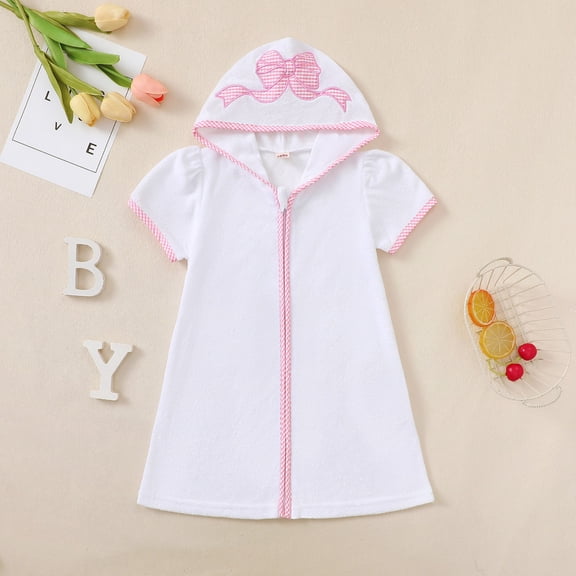 Girls Jumpsuit Graphic Print Hooded Short Sleeve Zippered Swim Cover Up Romper for Beach Rompers for Girls WH1 18 Months-24 Months