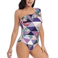 thumbnail image 3 of Goofa Plaid Flamingo Pattern Women's One Piece Swimsuits Tummy Control Bathing Suits Asymmetric One Shoulder Swimwear-Large, 3 of 6