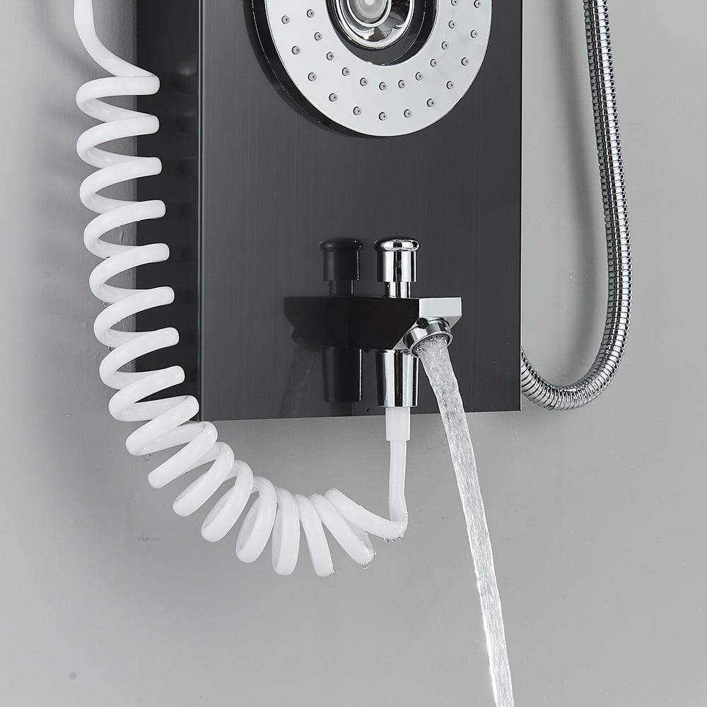 Black LED Shower Panel Tower Rain Shower System Massage Body Jets Faucet Mixer