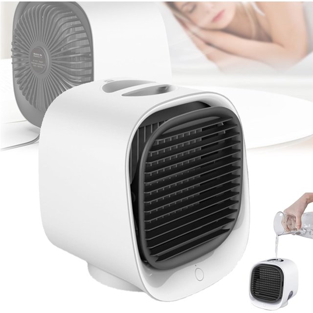 Aire acondicionado portátil, enfriador de aire personal recargable con 3 velocidades, mini ventilador de aire acondicionado con luz nocturna, ventilador de escritorio silencioso para el hogar, dormito