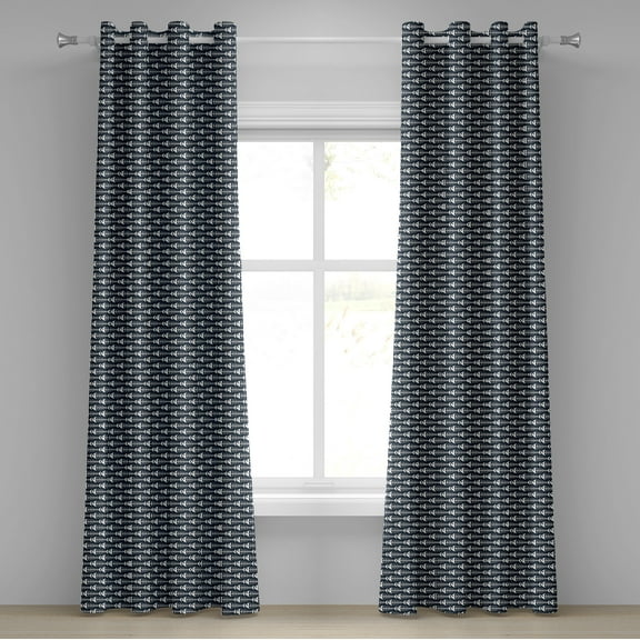 Ambesonne Animal Grommet Curtain, Fish Bone Skeleton Spine, 50" x 84", Petrol Blue White