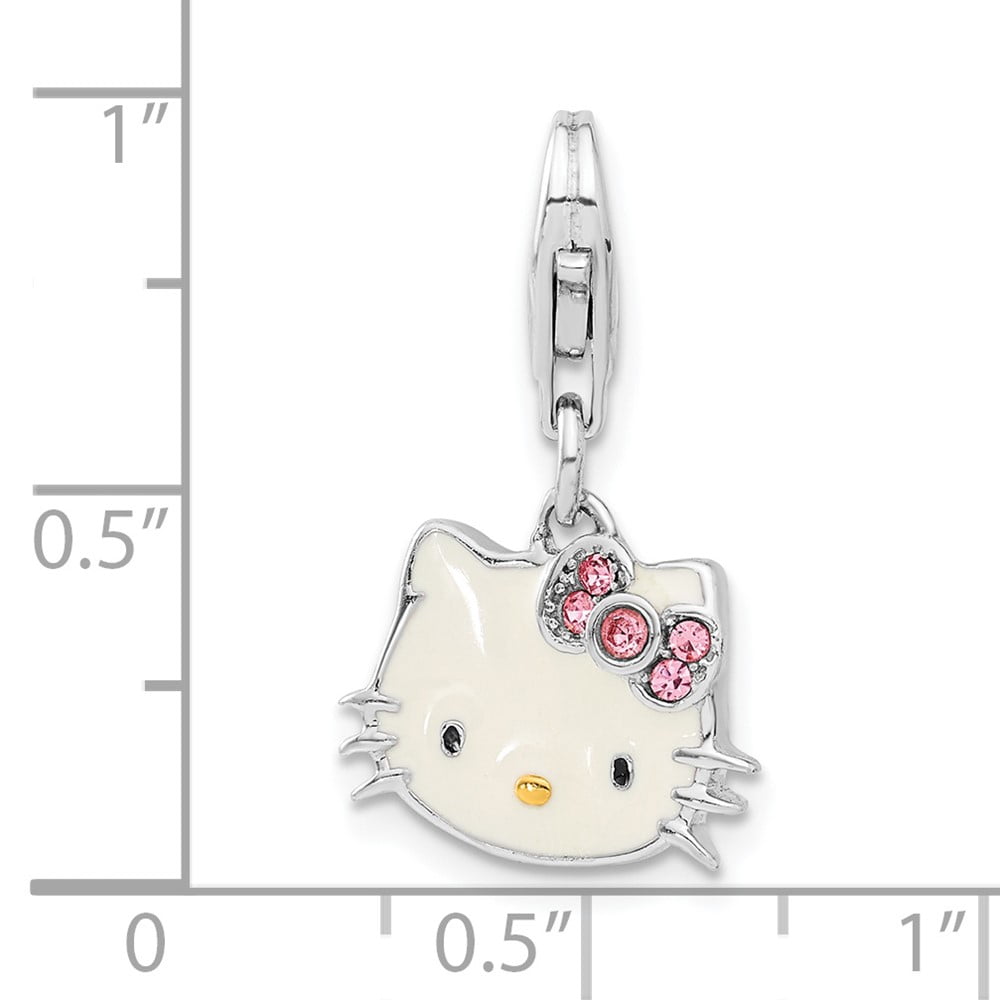 Finest Gold Sterling Silver & Gold-Tone Polished & Enameled Crystal Hello Kitty Lobster Clasp Charm