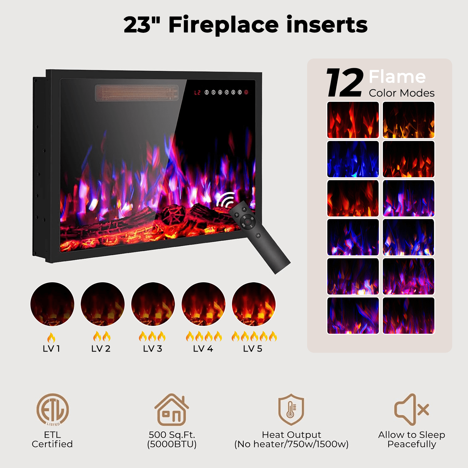Flictozena 65’’ Modern Fluted TV Stand for TVs Up to 75’’ with 23’’ Electric Fireplace - Wooden Entertainment Center, Curved Design, Sliding Doors & Storage Shelf, Natural Oak