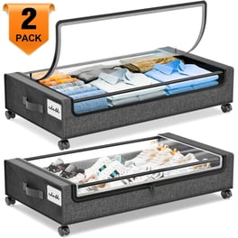 2-Pack Under Bed Storage Containers With Wheels - 30.5" X 17" X 5.5", Clear Top, Sturdy PP Board Bottom, Collapsible, For Clothes, Blankets, Toys