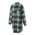 thumbnail image 3 of Seyurigaoka Women’s Juniors Shacket Plaid Lapel Button down Long Sleeve Curved Hem Long Coat, 3 of 10