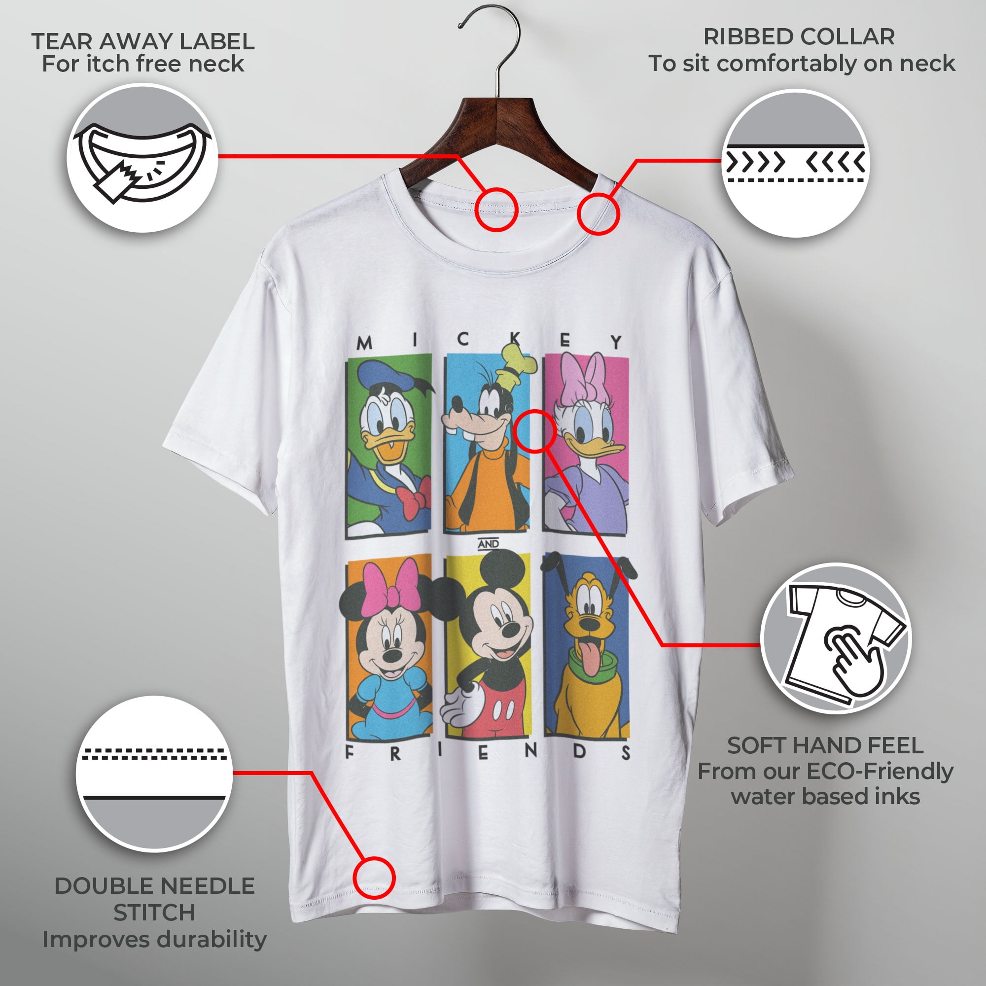 Men's Mickey & Friends Colorful Character Panels Graphic Tee White Small