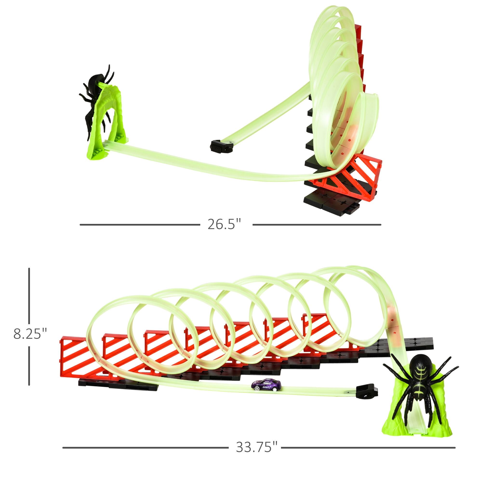 Track Builder Diy Loop Kit with Luminous Effect Spider Model Pull-Back Car,Green Polypropylene Toys Kids Bikes Riding Toys