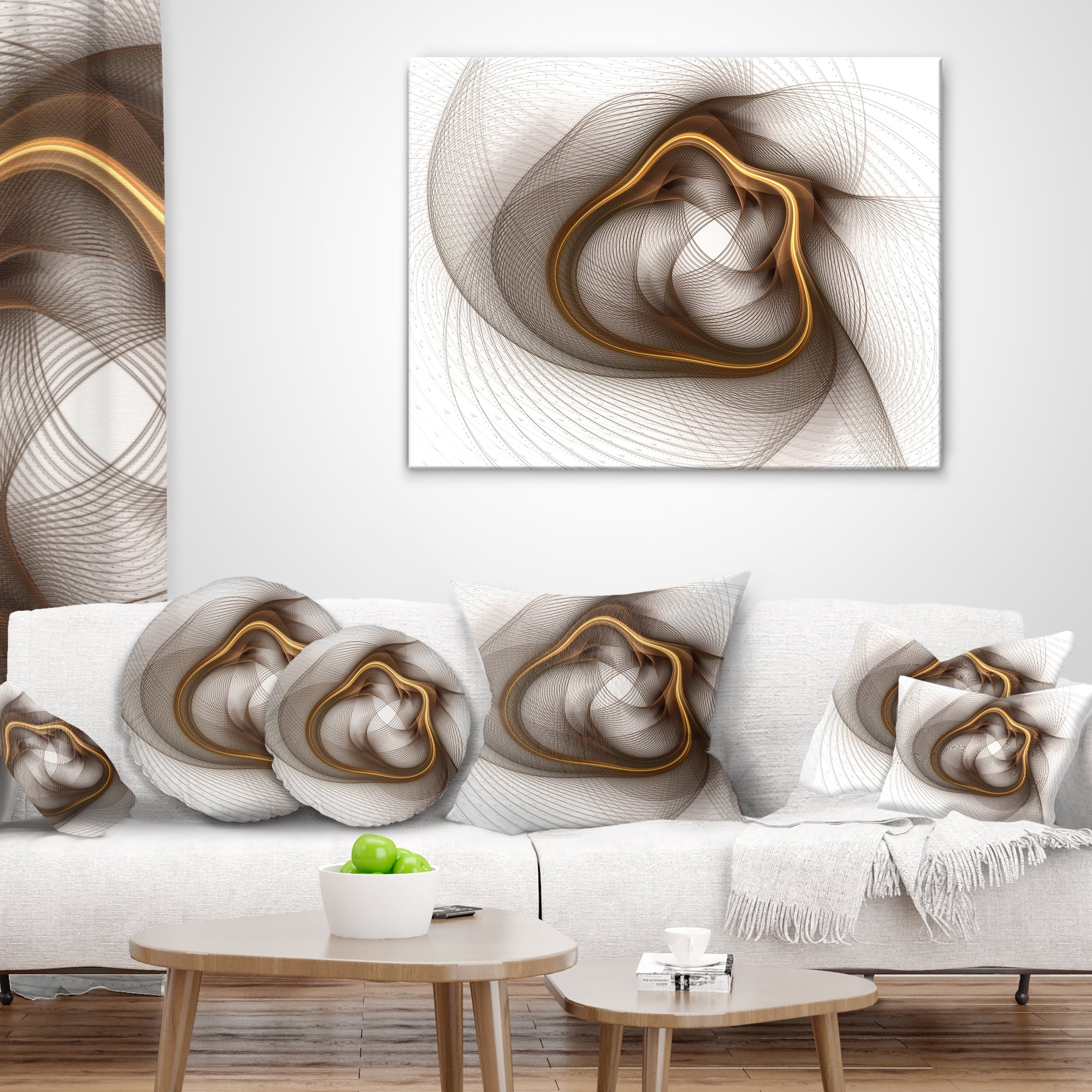 Designart Brown Abstract Fractal Flower - Floral Throw Pillow - 12x20