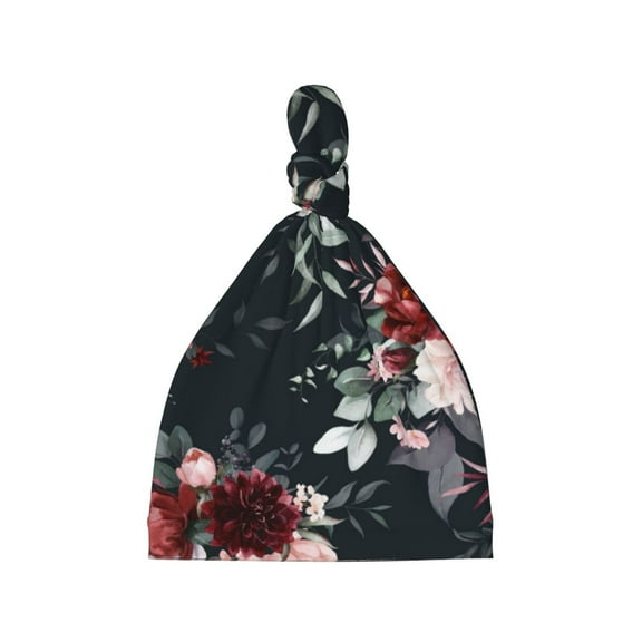 Cauagu Watercolor Floral Print Baby Knot Beanie Hats Newborn Hats Soft Headwear for 0-6 Months Infant Baby Girls Boys Caps