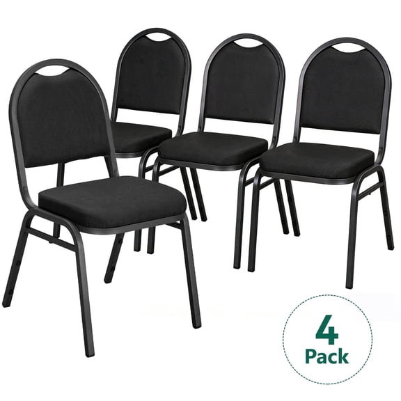 HaiNova Dome Back Stack Chair 4 Pack, with Black Vinyl Seat and Back, 500-lb Weight Capacity, Black Steel Frame, for Banquets, Weddings, Black