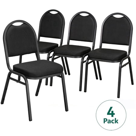 HaiNova Dome Back Stack Chair 4 Pack, with Black Vinyl Seat and Back, 500-lb Weight Capacity, Black Steel Frame, for Banquets, Weddings, Black