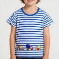 thumbnail image 3 of Kids Tshirt Short Sleeve Crewneck Striped T-Shirts Cartoon Embroidered Top Fashion Tops Tees Summer Tops Boys Tshirt Size 5-6 Years, 3 of 7
