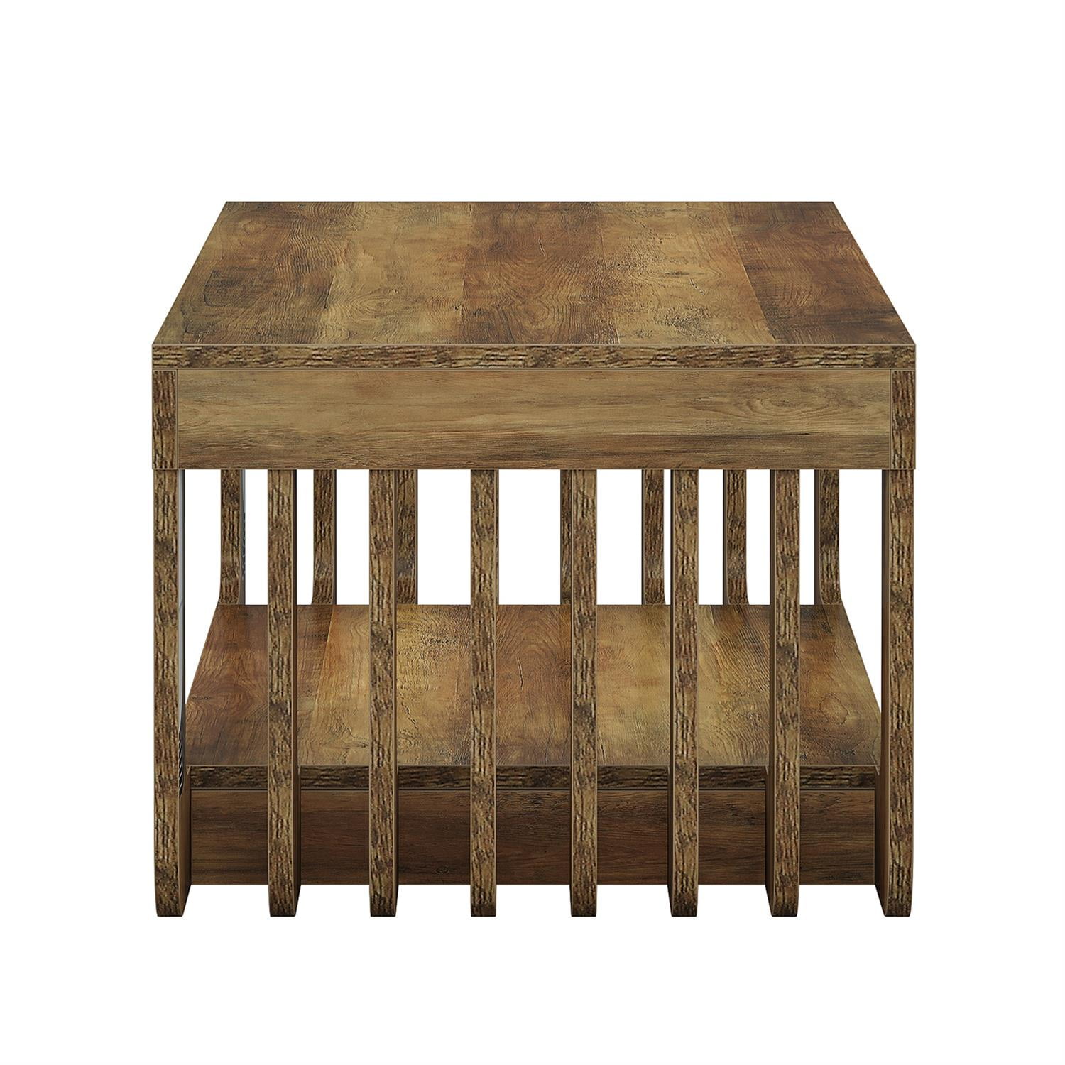 Demi Bonn 47" Rustic Wooden Coffee Table, Mid-Century Modern Living Room End Table, 2-Tier Storage Ottoman, Stylish Home Decor, Brown