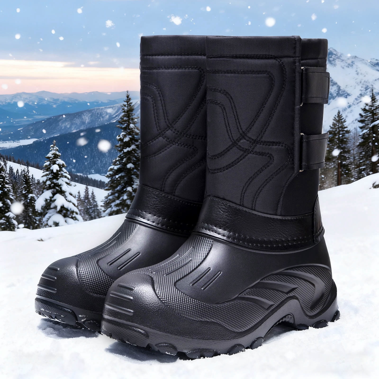 Camo Winter Boots for Men Waterproof Insulated High Top Hook and Loop Snow Booties Anti-Slip Hiking Shoes