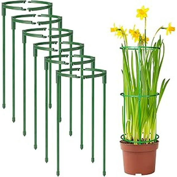 12Pcs Plant Support Stakes, Half Round Plant Stakes for Indoor Plants, Stackable Garden Flower Support, Plant Cages for Tomato,Monstera, Peony, Hydrangea, Climbing Plants(Green-12pcs)