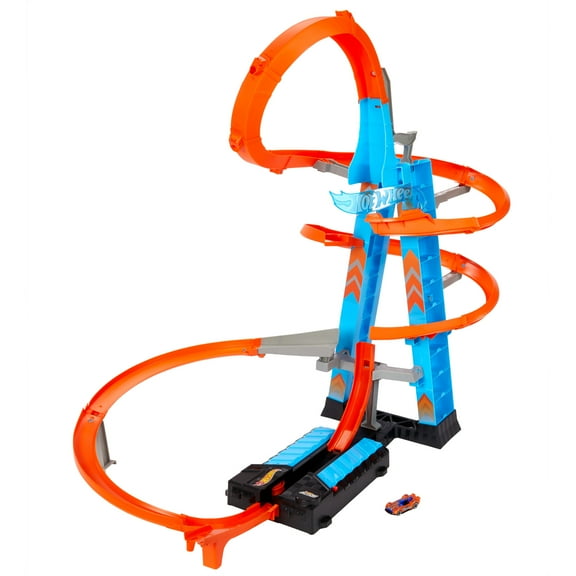 Hot Wheels Sky Crash Tower Motorized Track Set with Toy Car, Stores 20  1:64 Scale Cars, 27.95 in