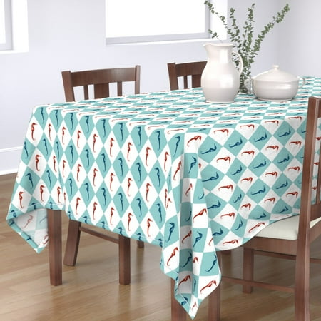 

Cotton Sateen Tablecloth 70 Square - Diamond Pattern Beach House Coastal Ocean Fish Blue Red Patriotic Seahorse Aqua Seashell Print Custom Table Linens by Spoonflower