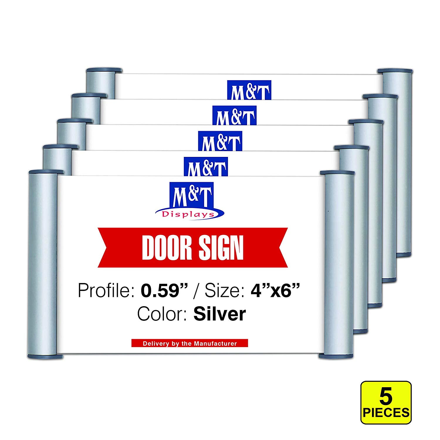 M&T Displays Wall Mount Door Sign Holder, 4x6 Inch Snap Open Poster Frame with 0.59 Inch Silver