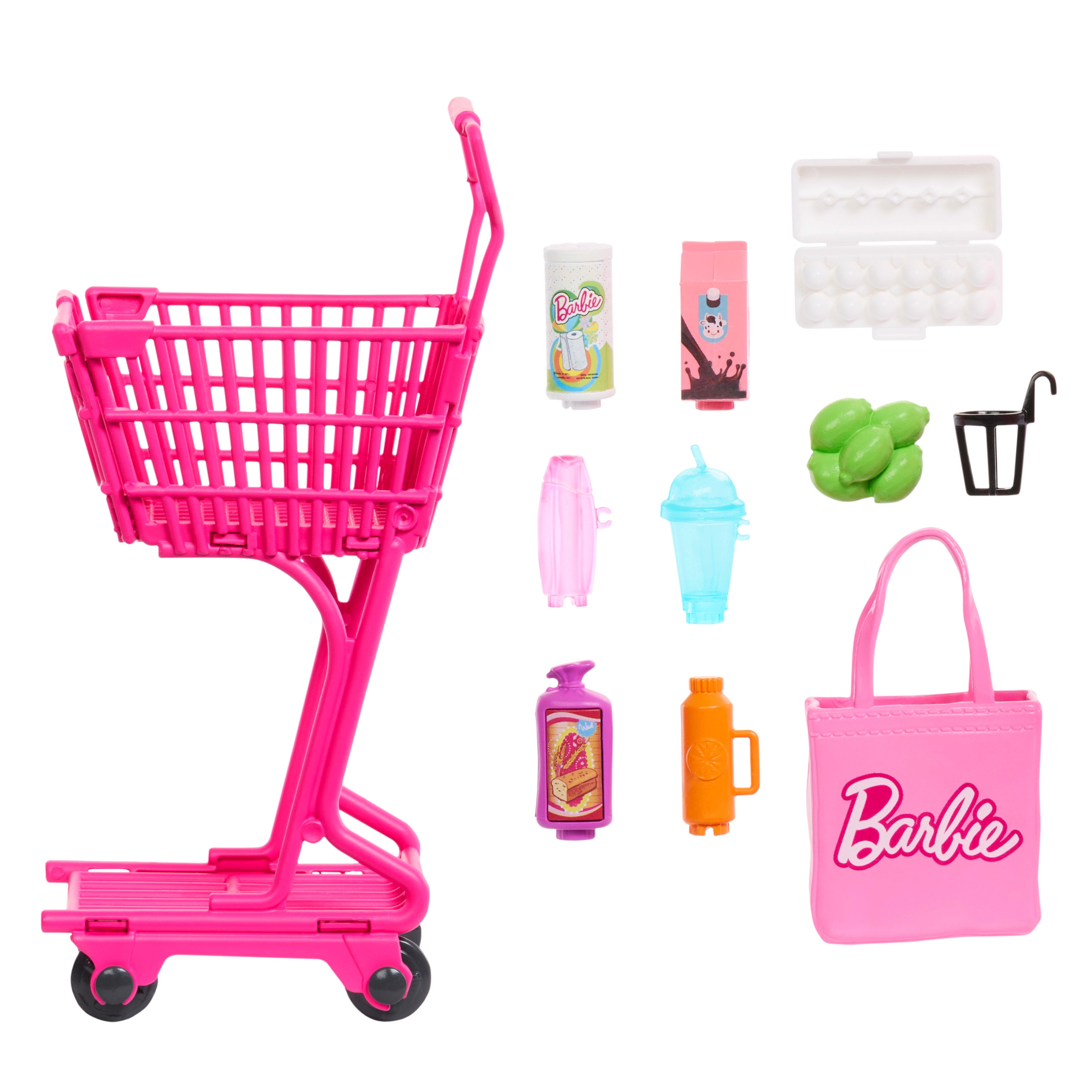 Barbie World Grocery Shopping Toy Set with 11 Doll Accessories Including Cart, Food, Bag, & More  (图5)