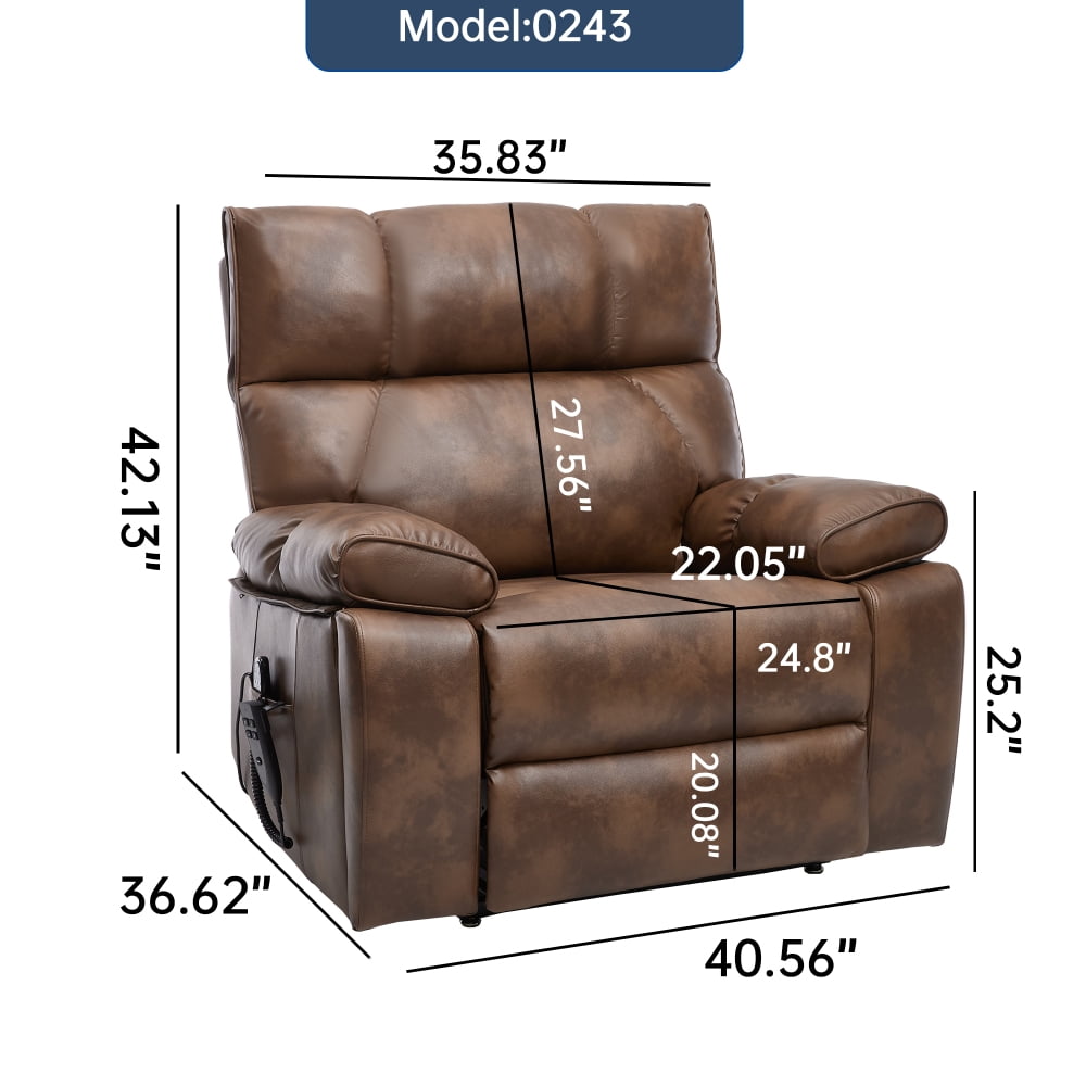 Heavy Duty Power Lift Recliner 350LBS,  Light Brown Leatheraire with Heat Massage, Infinite Positions & Hidden Cup Holders