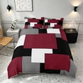 thumbnail image 2 of Manfei Burgundy Geometric Duvet Cover Queen, Abstract Plaid Queen Bedding, Black White Red Gray, Gray Reversible 3 Pieces, 1 Duvet Cover and 2 Pillowcases, 2 of 6