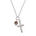 thumbnail image 2 of Delight Jewelry Goldtone Brown Giraffe Print Spinner Be Strong and Courageous Engraved Cross Zoey Necklace, 28", 2 of 4