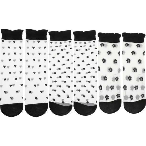 3 pares de calcetines transparentes de verano de malla fina con encaje para mujeres y adolescentes.
