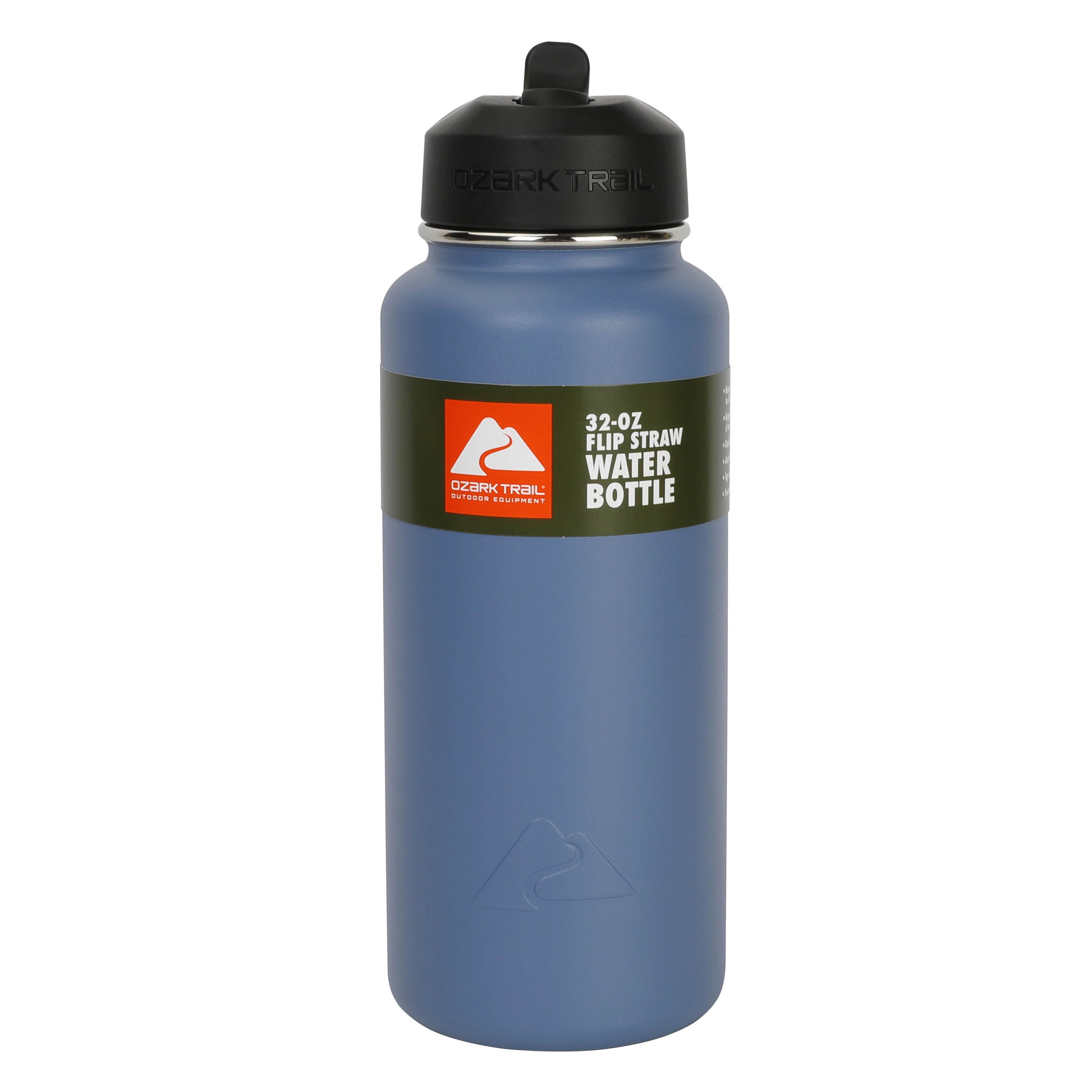 (3 pack) Ozark Trail 32 oz Stainless Steel Insulated Flip-Straw Water Bottle, Indigo Blue