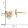 thumbnail image 3 of FB Jewels 14k Yellow and Rose Two Tone Gold Diamond-Cut Heart Post with Pink Flower Center Earrings, 3 of 3