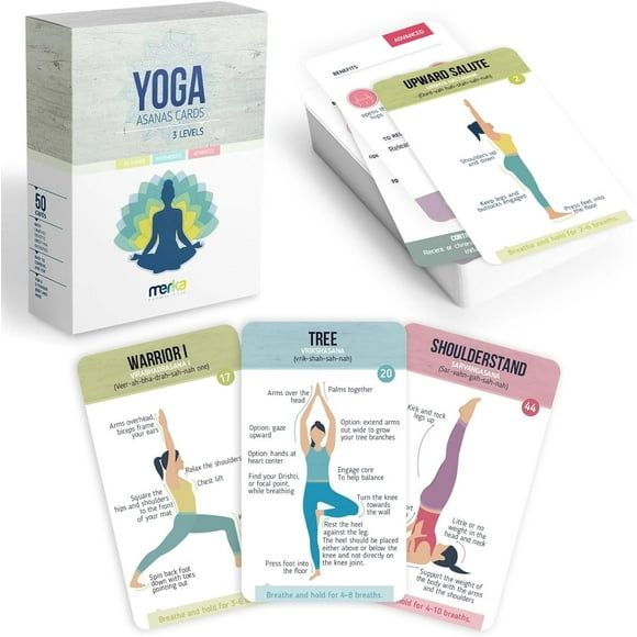 SHIQI-Yoga Cards, 50 Yoga Deck Flashcards with Asana Poses for Class Sequencing and Practice, Sanskrit and Cues for Beginners, Teachers, Women Workout Fitness Ideal Gift
