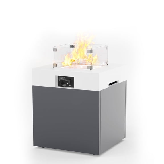 JXXM 22" Outdoor Aluminum Gas Fire Pit Table, 37,000 BTU, with Lid, Glass Wind Guard, Fire Glass, and Waterproof Cover, CSA CertifiedāWhite
