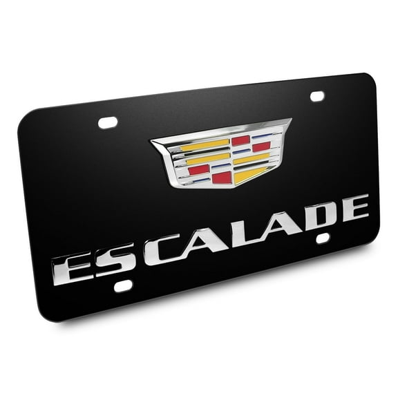 Cadillac Crest Escalade 3D Dual Logo Black Stainless Steel License Plate
