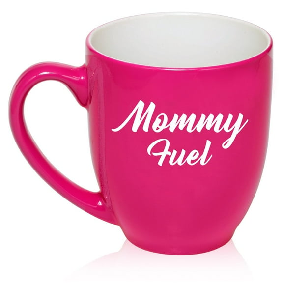 16 oz Large Bistro Mug Ceramic Coffee Tea Glass Cup Mommy Fuel Mom Mother (Hot Pink)