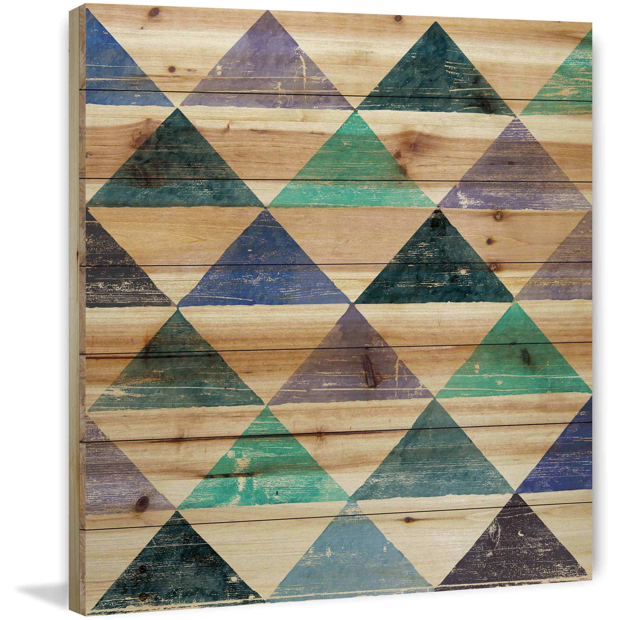 Marmont Hill - "Pastel Triangles" Painting Art Print On Natural Pine Wood, 24.0" x 1.5"