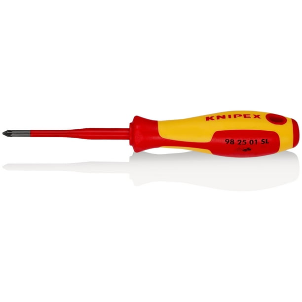 KNIPEX 98 25 01 SL Desarmadores (Slim) para tornillos cruciformes Pozidriv® mango aislante en dos componentes, según norma VDE bruñido 187 mm