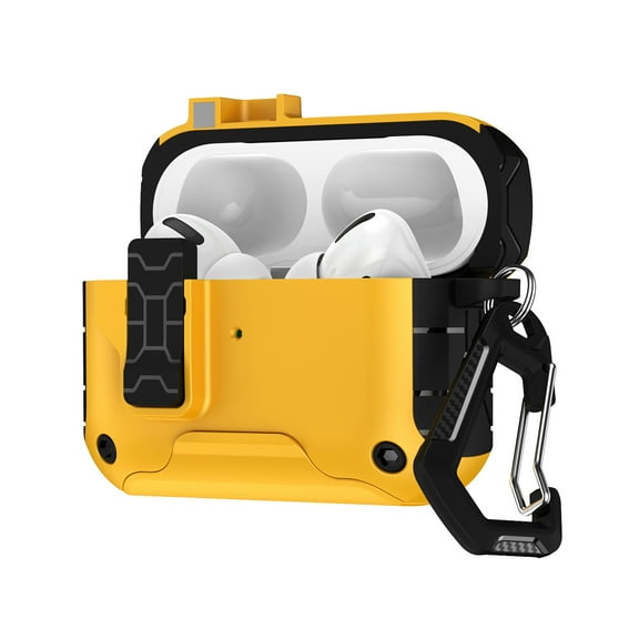 Allytechgroup for Airpods Pro 2nd Gen (2022) Case with Phone Stand, Built-in Keychain Safety Lock Support Wireless Charging Shockproof Full Body Cover for Airpods Pro 2nd Gen 2022, Yellow